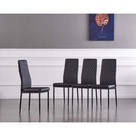 JT Modern Minimalist Dining Chair Fireproof Leather Sprayed Metal Pipe Diamond Grid Pattern Restaurant Home Conference Chair Set of 4 Or 6 (4, Black)