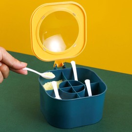 MIRIAM SONG Seasoning Box With Lid PP 4 Compartment Spice Pots with Handle for Household kitchen for Salt Sugar Pepper Powder, Leakproof, Easy to Clean (Yellow)