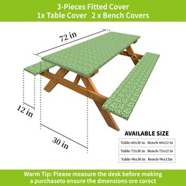 SENXILIFE 3 Pieces Set Picnic Table and Bench Fitted Cover Wipeable Windproof Water and OilProof Fitted Tablecloth Cover with Elastic Edge for Indoor Outdoor 72x30 Inch Camping Print Floral-1361