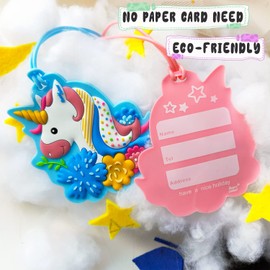 Basic Colour 2 Pack Unicorn Luggage Tag for Suitcases, Cute Backpack Tags for Kids Women, Silicone Unique Luggage Identifiers Labels Travel Tags