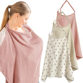 3 Pcs Muslin Nursing Cover for Breastfeeding Adjustable Cotton Breathable Feeding Covers for Baby Nursing Apron Shawl Car Seat Stroller Canopy for Mum Baby Outdoor Public