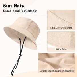 TOMEEK Fishing Hat Men's Bucket Hat Women's Sun Hat Reversible Fishing Hats Cotton Summer Hat Unisex Fishing Hat Double-Sided Leisure Hat Foldable Plain, beige