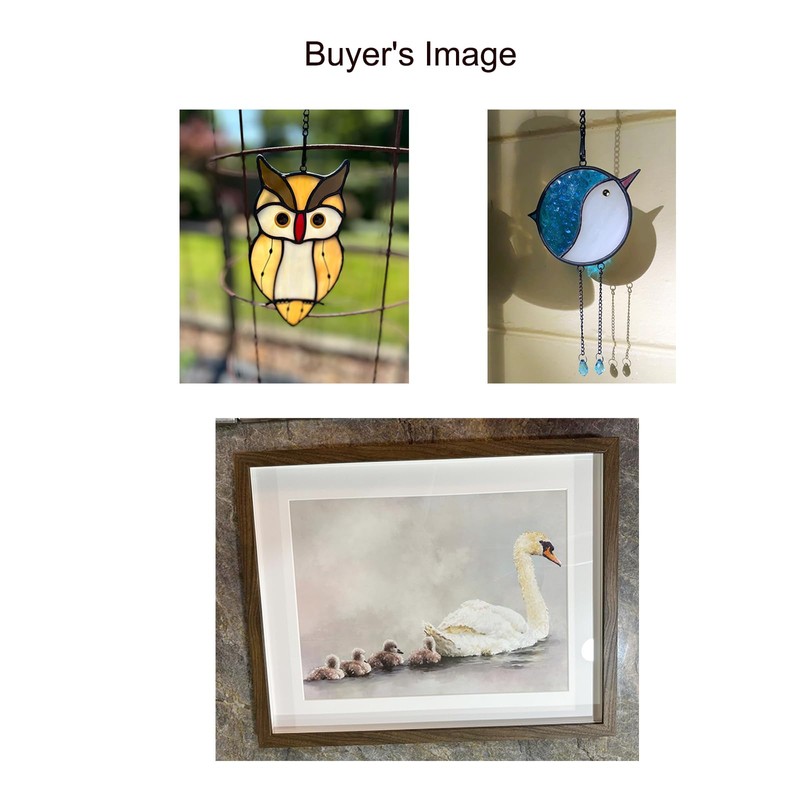 Handmade Stained Glass and Wrought Iron owl suncatcher - Amber