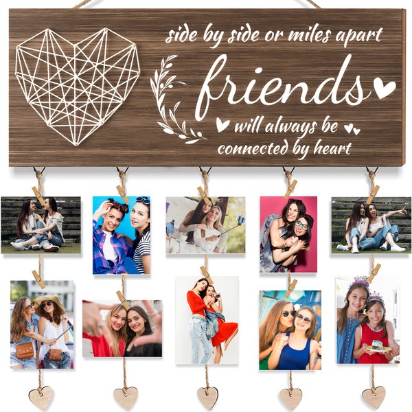 Christmas Gifts for Best Friend Picture Frame, Best Friend Birthday Gifts for Women Teen Girls, Friendship Photo Holder Hanging. Graduation Gifts, Long Distance Friendship Gifts for BFF Besties Sister.