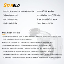 STARELO 30 Amp Locking Female Plug Box NEMA L6-30C Generator Twist Lock Adapter Female Connector,250 Volt,Outdoor dustproof and Weatherproof for generators, Welding Machines, etc.ETL Listed.