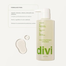 Divi Champú voluminizador para mujeres y hombres - Champú de volumen ligero para cabello fino - Formulado para limpiar, nutrir y equilibrar el cuero c