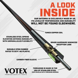 Votex - The Spartan - 13 3/4 Inch Short Flexible Rubber Antenna - Green Carbon Fiber Trim - Tuned Internal Copper Coil - Part Number A601-FUB-15