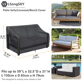 LSongSKY Outdoor 2-Seater Loveseat Cover,Patio Sofa Covers Fits up to 58W x 32.5D x 31H Inches,100% Waterproof Heavy Duty Patio Furniture Covers,Black