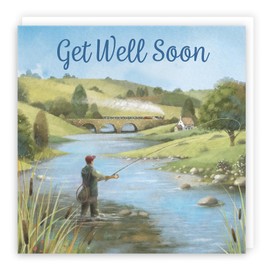 Hunts England - Fly Fishing Get Well Soon Card For Him - Milo's Gallery - Sport Get Well Card - Feel Better Soon Card For Fishing Lovers - For Boys, Men, Husband, Dad, Grandad, Son, Brother