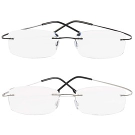 Viseng Set of 2 Rimless reading glasses titanium metal ultra light Readers of Men Women +2.75