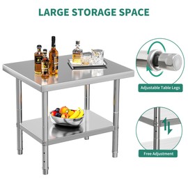 YITAHOME Stainless Steel Table, 30" X 24" Work Table, 2 Shelves Metal Table Prep Table for Home Kitchen Restaurant Garage Warehouse Outdoor