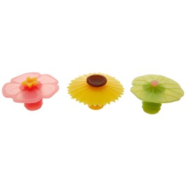 Charles Viancin Wine Bottle Stopper-Lily Pad, Sunflower & Hibiscus, Set of 3, multicolor