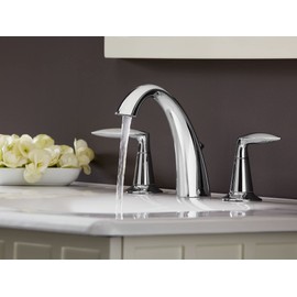 KOHLER K-45102-4-BN Alteo Bathroom Faucet, Bathroom Sink Faucet, Alteo Collection, 2 Handle Widespread Faucet with Metal Drain in Brushed Nickel