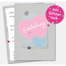 RotfuchsDesign Invitation with Heart, 12 Invitation Cards with Glitter Birthday Party Farewell Anniversary Adults Women Girls to Fill in Modern Design DIN A6 (without Envelopes)