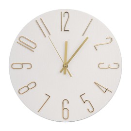 bakbrand Wall Clock 12 Inch Silent Non-Ticking Imitation Wood Indoor Clock Round White Decor Clock Modern 3D Figures Quartz Wall Clocks for Home, Hotel, Office, School, Bedroom, Living Room, Kitchen