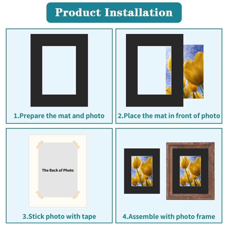 ZBEIVAN 8x10 Black Picture Mats with Core Bevel Cut Frame