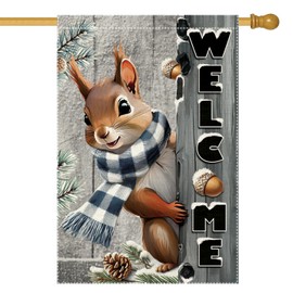 Winter Garden Flag 28x40inch The Nut Squirrel Welcome Large Garden Flags Yard Porch House Flag Double Side For Home Outdoor Yard Patio Lawn Decor, Garden Decorations (RMQ-160D, 28"X40")