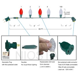 NIOSTA C9 Outdoor Christmas Lights,66ft 100 Lights,C9 String Lights with Quick Clips,for Xmas House Roof Gutter,Plug in & Connectable, Red & Warm White