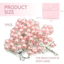 NATOSU Communion Rosary Necklace Beads with Velvet Gift Bag Catholic Rosary Chain Jesus Cross Prayer Chain Christian Rosary Necklace, Pearl, Zircon