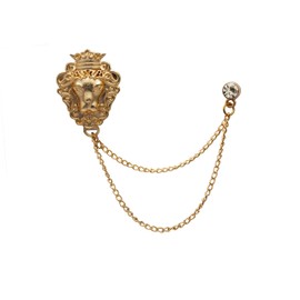 Brooch Lapel Pin for Men Golden Brass Lion Design with Chain Lapel Pin Badge Coat Suit Wedding Gift Party Shirt Collar Accessories