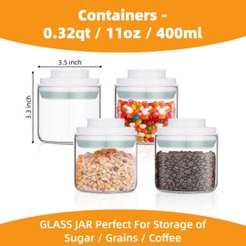 fecoqi Glass jars with Airtight Lid- 4 Pcs(0.34qt / 11oz)，Clear Round Glass Food Storage Containers，Storage for Milk Powder Coffee Candy Noodles Nuts Snack