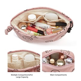 ZOEMTIU Makeup bag set small Cosmetic bag for women purse Corduroy Organizer with interior Pockets,cute Pencil zipper Pouch travel Toiletry Bag with handle(Tulip Yellow)