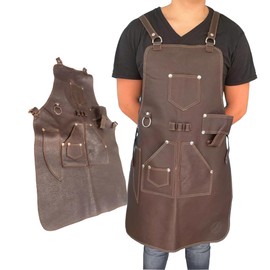 BESHEEK The Rancher Heritage 100% Leather Apron Adjustable Shoulder and Waist Straps Multiple Pockets, Apron for Cooks and Grillmasters BBQ Apron Gift by RIVETS AND BURRS (Expresso)