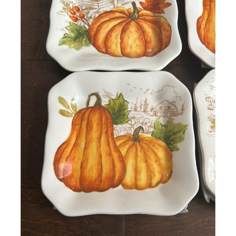 MAXCERA Set 4 Pumpkin GIVE THANKS Thanksgiving Dessert Appetizer Plates