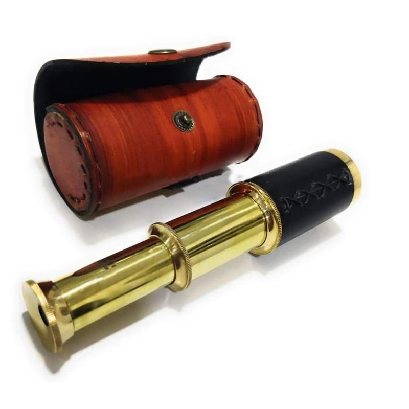 Smizzy 6" Handheld Brass Telescope with Leather Bag - Maritime