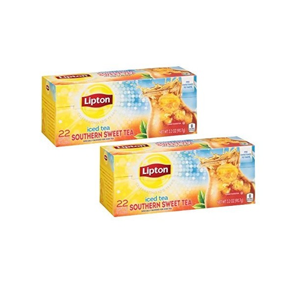 Lipton Southern Sweet Iced Tea Bags 22 Count Family Size (Pack of 2)