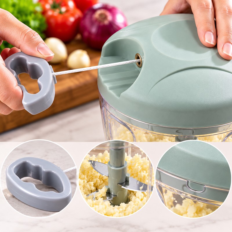 Manual Food Chopper for Kitchen Prep – Hand-Operated Metal Blade