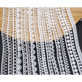 Youmeizer 15 Styles of Very Narrow lace Ribbon lace Lace Trim for DIY Sewing Craft Supply Christmas Package Wedding Decoration Craft Hair Bow Making Length About 1m/1.1 Yards (0.8cm＆1.0cm＆1.2cm, White)