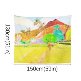 Berkin Arts Kunst Dekor Wandteppich mit Landschaft Design, Wandbehang Tapisserie, ästhetischer Kulisse Bunte Pflanzengebirgsphantasie für Wohnheim 130 x 150 cm (Paul Gauguin -Tahitianische Landschaft)