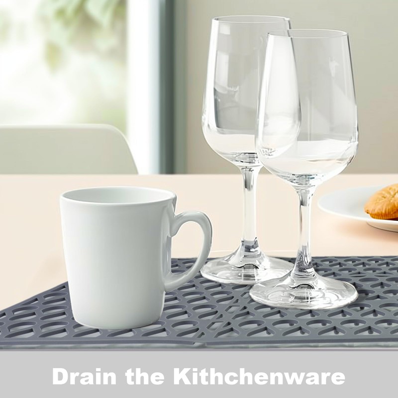 Jinqipura Silicone Draining Sink Mat, Kitchen Sink Protect, 26x14" Gray