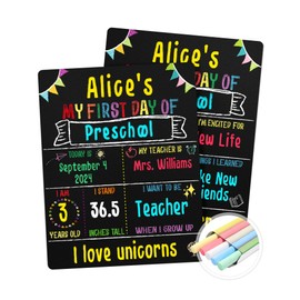 First & Last Day of School Chalkboard Sign (11x14 inches, Double-Sided), My Large Back to School Board, for Kids - Preschool, Kindergarten, 1st Grade Supplies