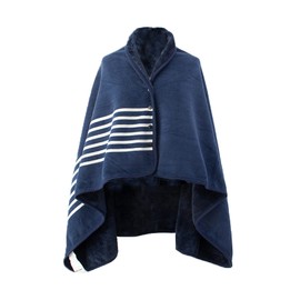 Double Layer Wearable Blanket, Button Shawl Man Woman Wraps, Man Ladies Tippet, Warm Blanket Practical for Sofa, Car, Home, Napping, Studying, Watch TV (blue and white strip)