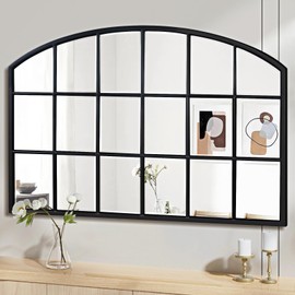 Jesantab Black Window Mirrors for Wall Decor, Farmhouse Wide Arched Mirror, Wood Framed Decorative Mirror for Living Room, Entryway, Hallway, Fireplace, 44“X28”