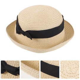 Toyvian Bowler Hat Women Cooling Hats for Women Beach Hat for Women Straw Bucket Hats for Women Straw Hat Girls Sun Hat Women Beach Hat Party Summer Hats for Women Beach Straw Sun Ladies Beige