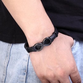 Gifts Are Blue Infinity Leather Bracelet for Men in 3 Lengths, Black, 8.3 in