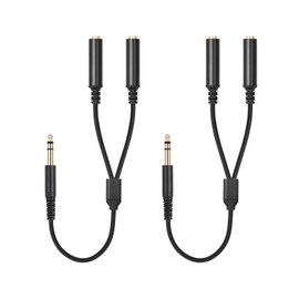 Lrbners 1FT 6.35mm Stereo Male to Dual 6.35mm Female Splitter Cable - 1/4" TRS to Dual TS Y-Cable, Gold-Plated TS Adapter for Guitar, Keyboard & Audio Interfaces 2-Pack