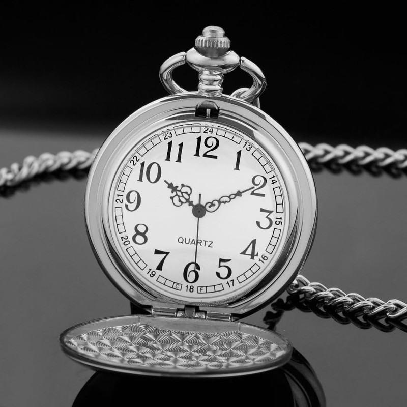 Tiong Silver Smooth Steel Bracket Design Men's Pocket Watch Arabic