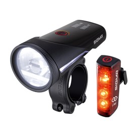 SIGMA Aura 100/Blaze Link kit di luci per bicicletta (montaggio a vite) | Innovativa funzione frizione 100 lux LED luce anteriore per bicicletta | Luce posteriore con funzione di luce freno