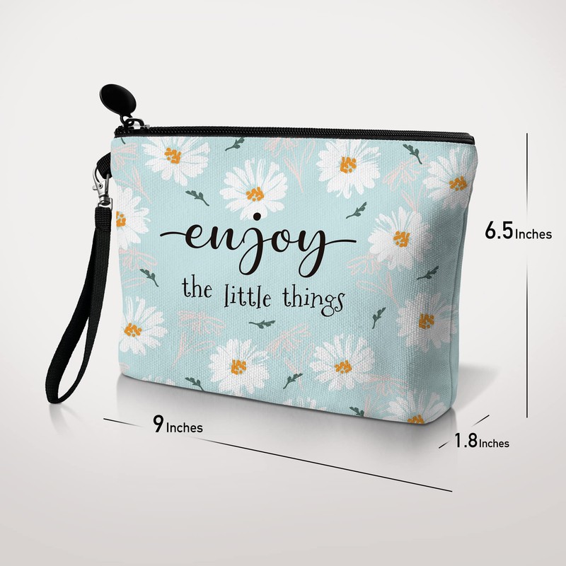 Hglian Bolsa de maquillaje de viaje, verde azulado, Pequeño, Daisy-enjoy