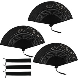 Paquete De 3 Abanicos De Mano,7 Pulgadas Abanicos Plegables De Tela De Nailon Con Una Funda De Tela Para ProteccióN,Abanicos De Mano Chinos Vintage De Kung Fu,Adecuados Para Regalos De Boda Y Navidad