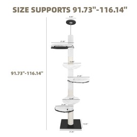 ROYPET Adjustable Tall Cat Climbing Tree Floor-to-Ceiling Cat Climber Toy with Hanging Hammock and Scratching Posts Cat Furniture,Beige