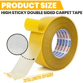 ADHES Double Sided Carpet Tape for Area Rugs – 2 Inch x 30 Yards x 2 Rolls, Heavy Duty Adhesive, Residue-Free, Rug Grippers for Hardwood Floors, Tile, and Carpeted Surfaces