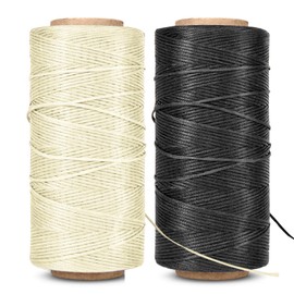 Waxed Thread, Wax String, Coated Cord Heavy Duty Polyester 284Yard 1mm 150D for Bracelets, Leather Craft Stitching Sewing, Book Binding, DIY Handcraft (Black+Beige)