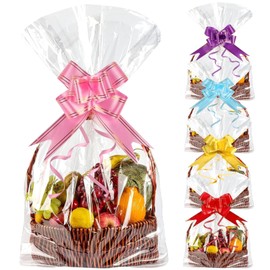 XWCHASA Pack of 20 Large Transparent Cellophane Bags, Cellophane Wrap, 50 x 60 cm, Transparent Gift Wrap with 20 Pull Bows for Gifts, Baskets, Flowers, Weddings