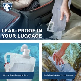 Survivor Filter 2L Clear Collapsible Water Bottles - Travel, Hiking, Foldable, BPA-Free - 2 x 67oz