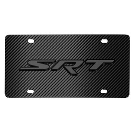 iPick Image for Dodge SRT Logo 3D Dark Gray Logo on Black Carbon Fiber Pattern Stainless Steel License Plate - Official Licensed